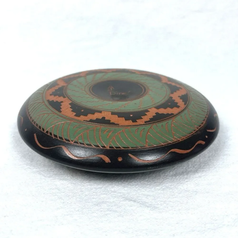 Vintage Dine Navajo Handpainted Etched Geometric Pattern Seed Pot 6